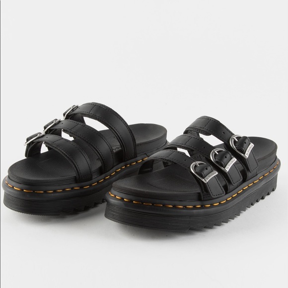 NEW Dr. Martens Blaire Slide Black 3 strap slip on  platform slides Sandals 7 - Picture 11 of 12